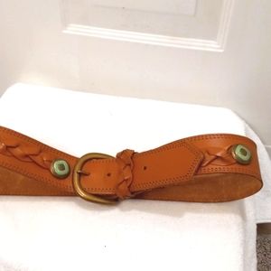 Vintage Liz Claiborne Wide Camel Leather & Turquoise Belt Sz Large